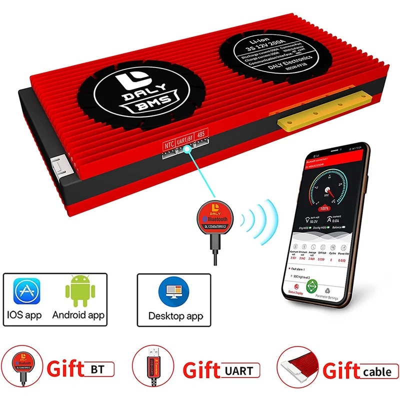Daly smart bms Li-ion 3S 12V 200A bluetooth BMS board 32 130 221