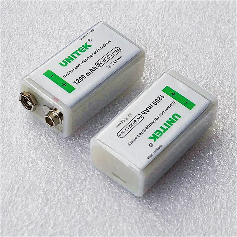2PCS USB 9V Lithium Ion Battery Pack 1200mAh 6F22 Lithium Battery Microphone Guitar EQ Smoke Detector Multimeter Helicopter