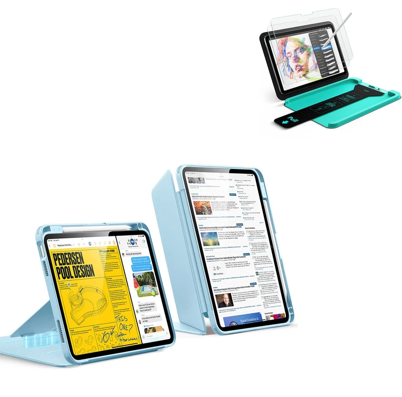 iPad 11" (A16) 2025 Bundle Flip Magnetic Case with Pencil Holder & Armorite® Paper-Feel Protection - Sky Blue