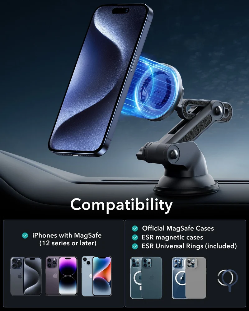 Dashboard Car Phone Mount (HaloLock) - Black