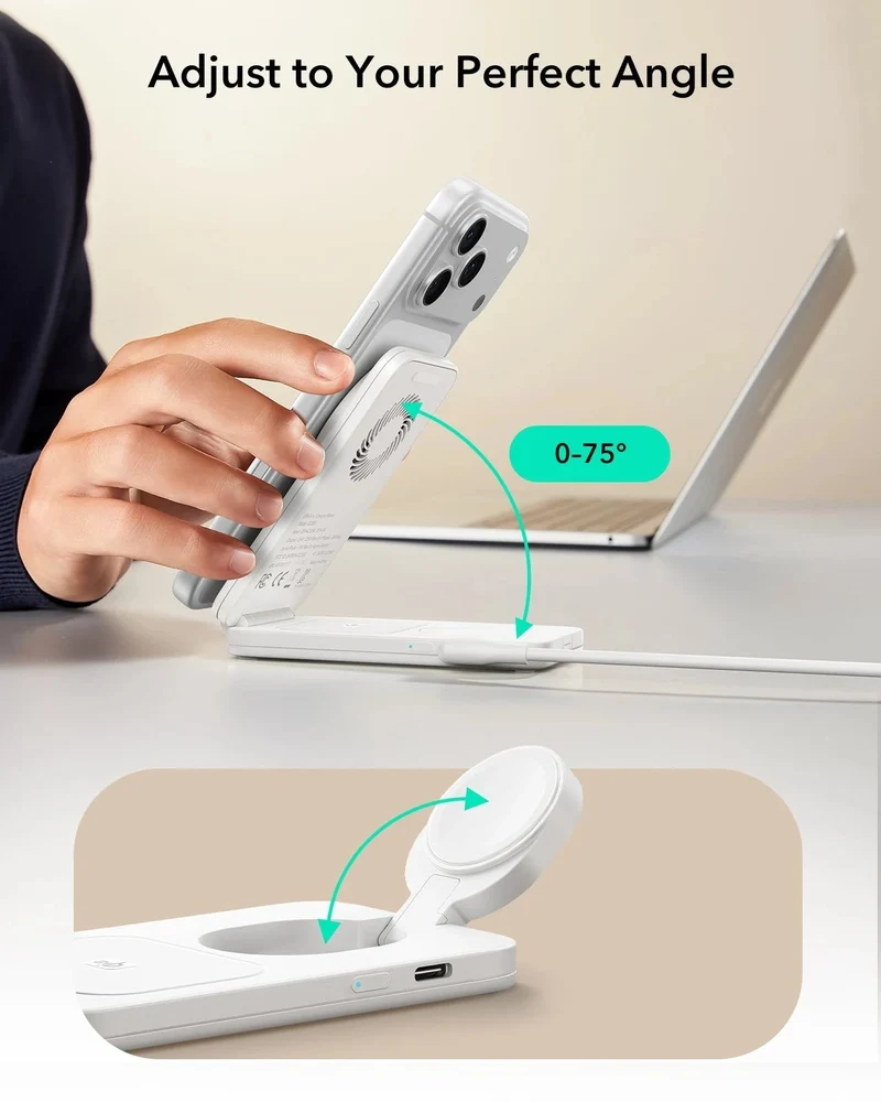 CryoBoost Foldable 3-in-1 Magnetic Charging Station (25W) – JP Plug-White