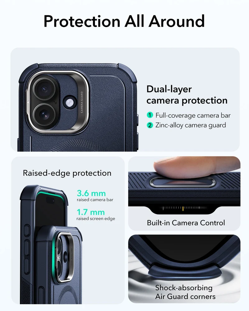 iPhone 17 Bundle Cyber Tough Magnetic Case (Camera Control, Stash Stand) and Armorite Privacy Screen Protector - Navy Blue