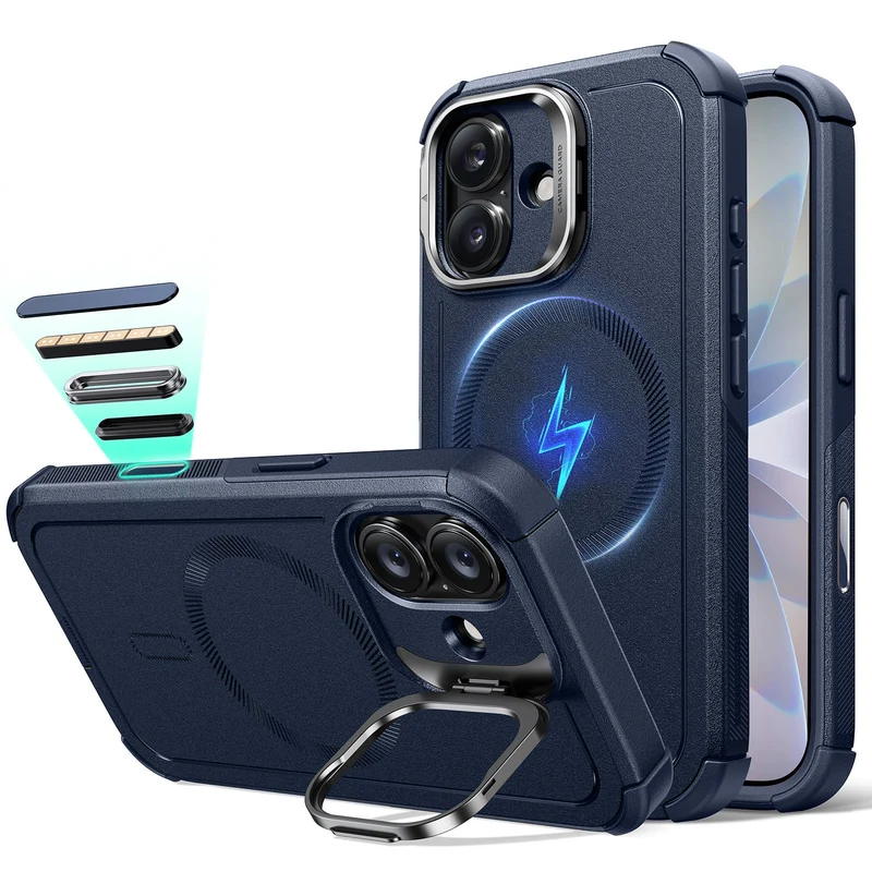 iPhone 17 Cyber Tough Magnetic Case (Camera Control, Stash Stand) - Navy Blue