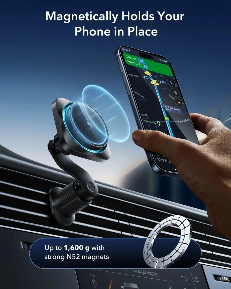 OmniLock Magnetic Car Charger (25W, CryoBoost, Air Vent) - Black