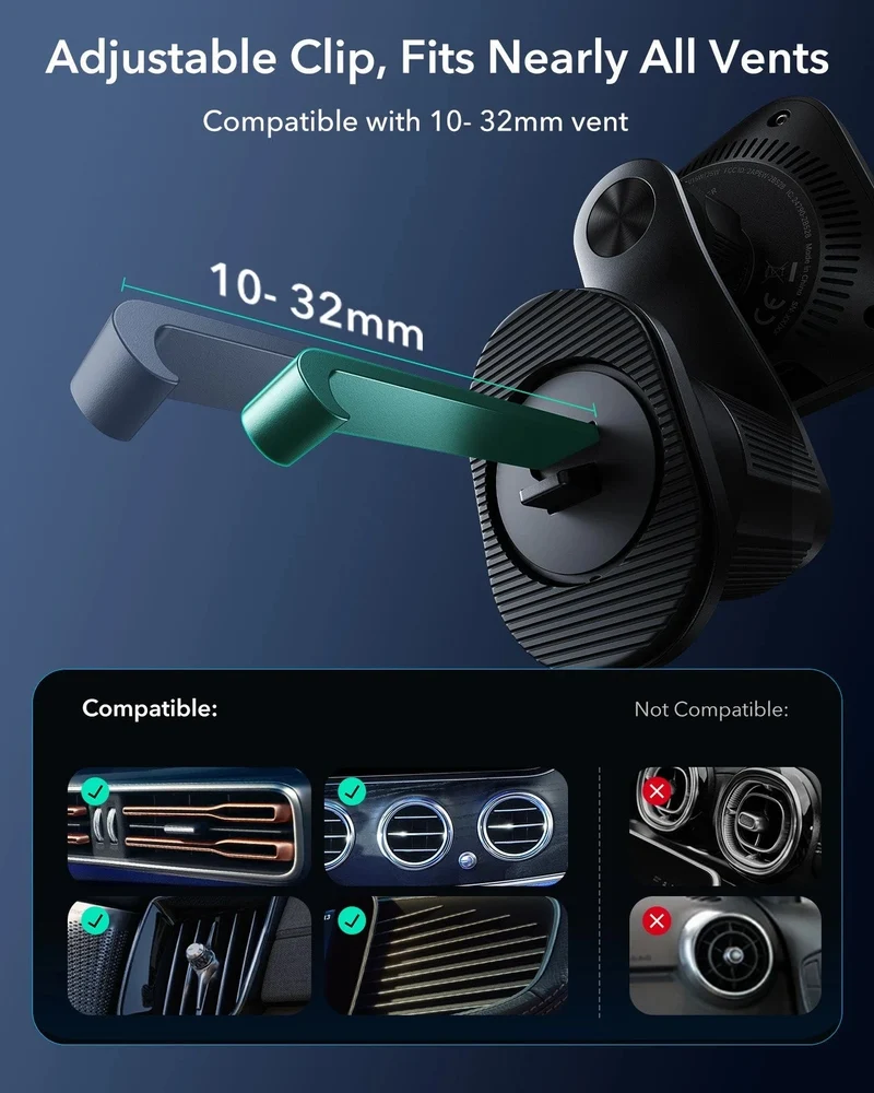 OmniLock Magnetic Car Charger (25W, CryoBoost, Air Vent) - Black