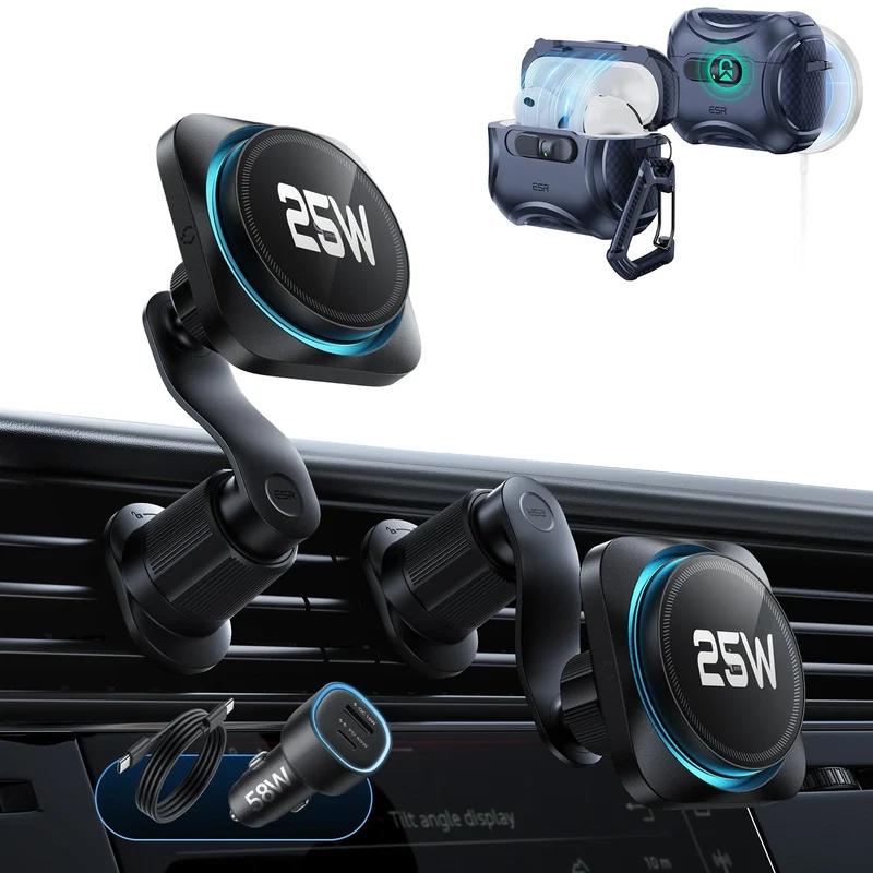 25W CryoBoost Magnetic Car Charger and AirPods Pro 3 FlickLock Case Bundle - Black&Blue