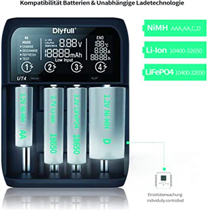 UT4 universal battery charger Battery charger for Li-Ion / IMR / INR / battery NI-MH / NI-Cd A AA AAA AAAA C SC D LiFePO4 battery