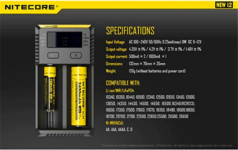 Nitecore PS Hunters New i2, 8 W, 240 V, Black