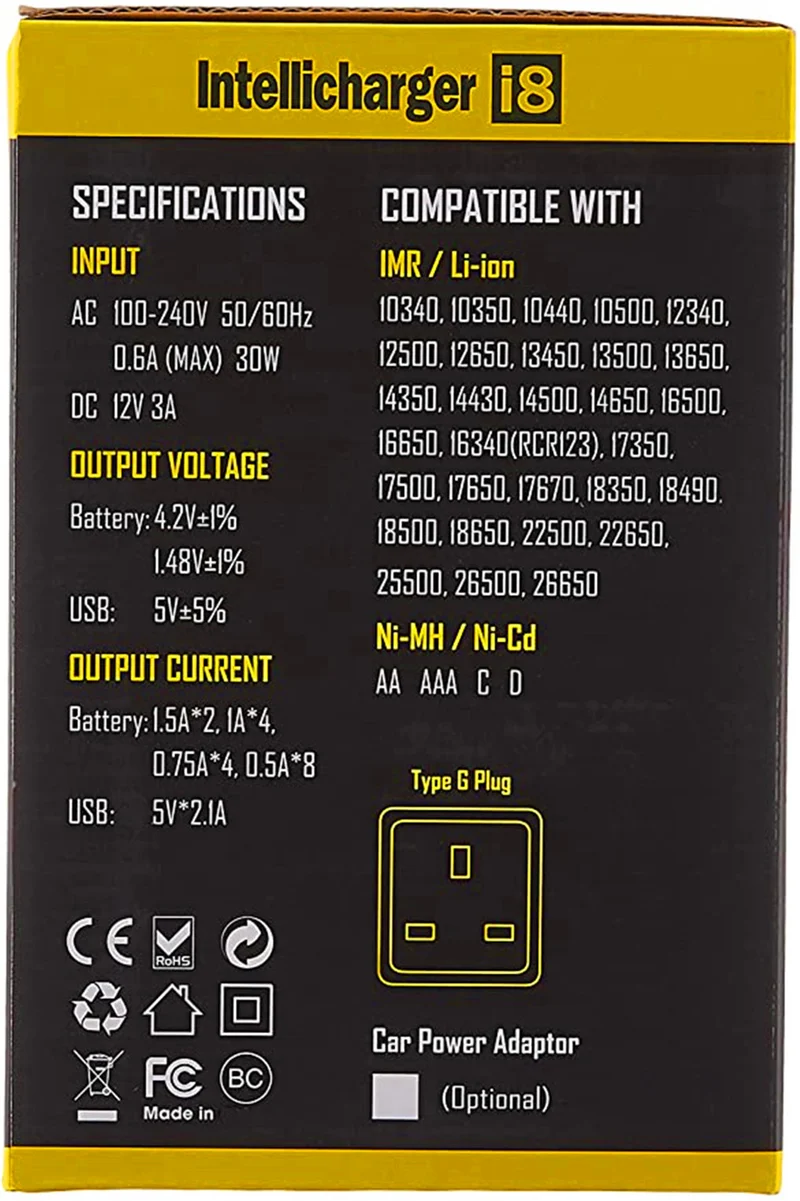 Nitecore i8 8 socket charger for lithium ion, nickel-metal hydride and nickel cadmium batteries, black, p