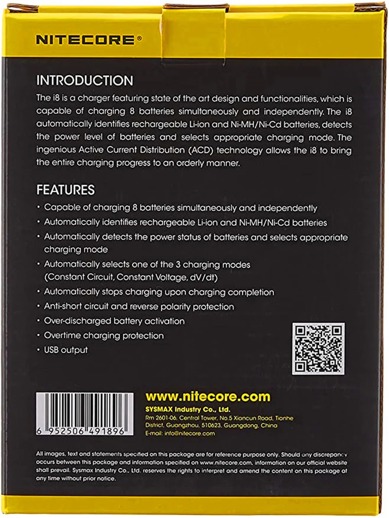 Nitecore i8 8 socket charger for lithium ion, nickel-metal hydride and nickel cadmium batteries, black, p