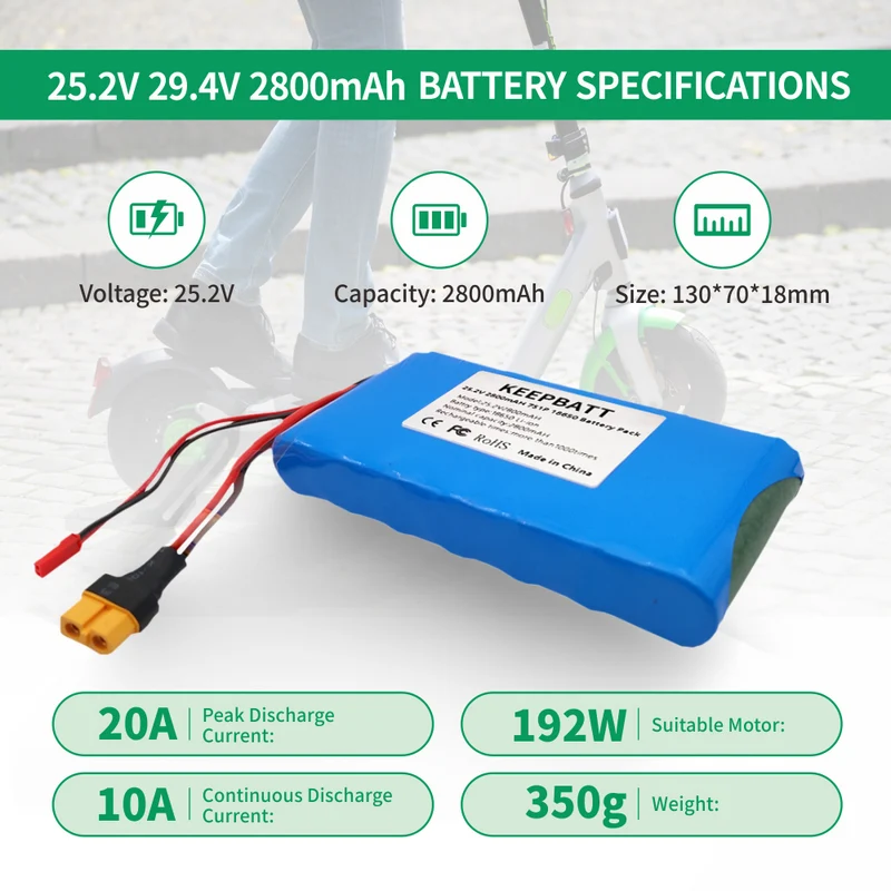 25.2V 2800mah Electric Wheelchair Electric Scooter Electric 4 Wheel Skateboard Small Fish Board Long Board Beetle Rechargeable Battery