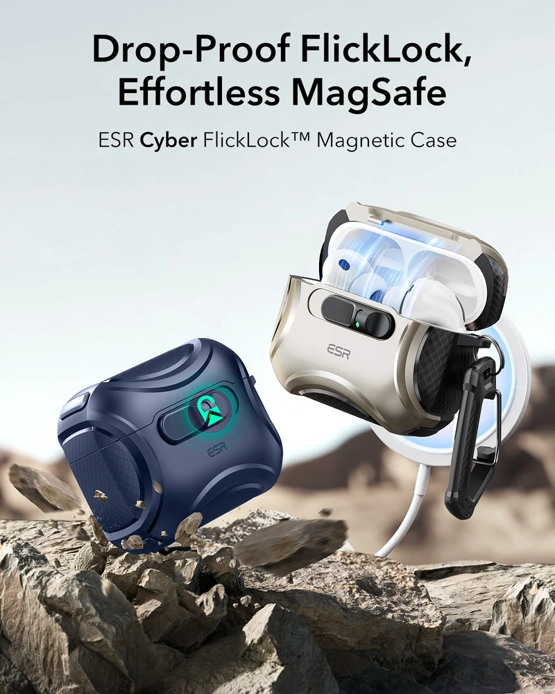 AirPods Pro 3 Dual Style Security Lock Bundle - Navy Blue & White