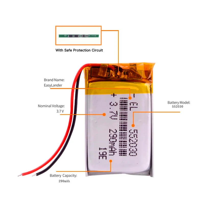 552030 3.7V 290MAH lithium polymer battery for MP3 MP4 Smart Watch Toys DVR Sports cvr a7310 cvr a7510
