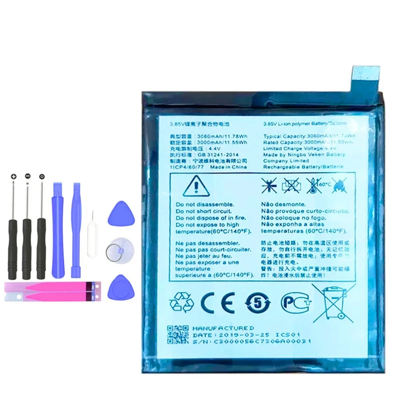 3060mAH TLp030K7 Mobile Phone Battery For Alcatel 1S 2019 OT-5024 5024D 5024J 5024I 5024F+tools
