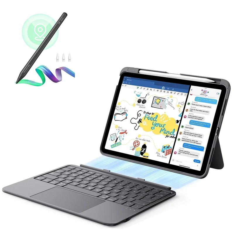 iPad Air 11” (M2) 2024 Flex Keyboard Case (Detachable) With Geo Pencil Bundle- US Layout Dark Gray With Black Pencil