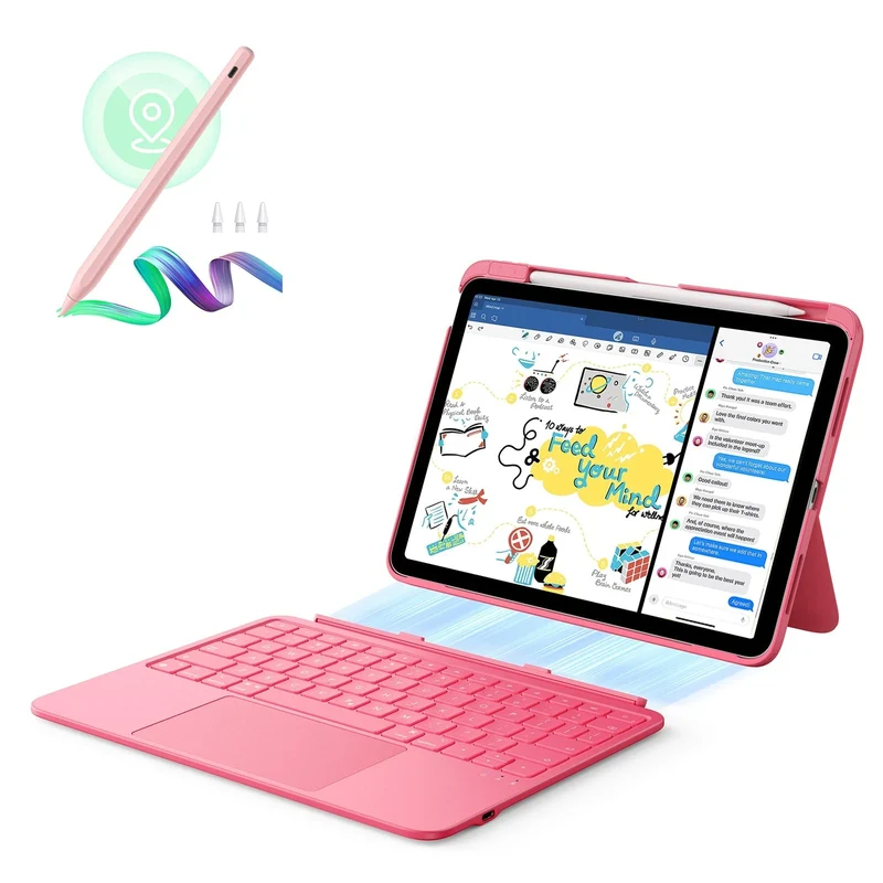 iPad 10th Gen Flex Keyboard Case (Detachable) With Geo Pencil Bundle - US Layout Pink With Pink Pencil