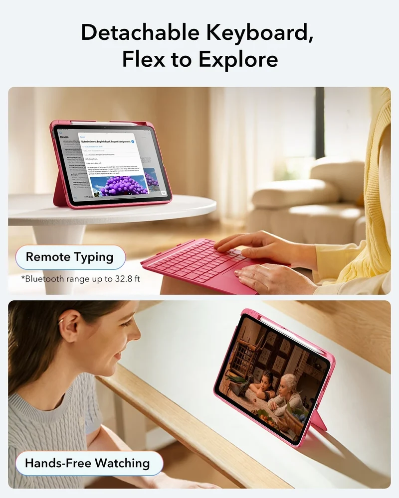 iPad 10th Gen Flex Keyboard Case (Detachable) With Geo Pencil Bundle - US Layout Pink With Pink Pencil