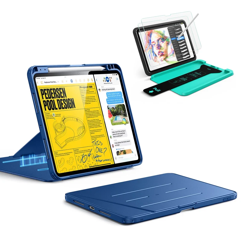 iPad Pro 11" (2025) Bundle Flip Magnetic Case with Pencil Holder & Armorite® Paper-Feel Protection - Navy Blue