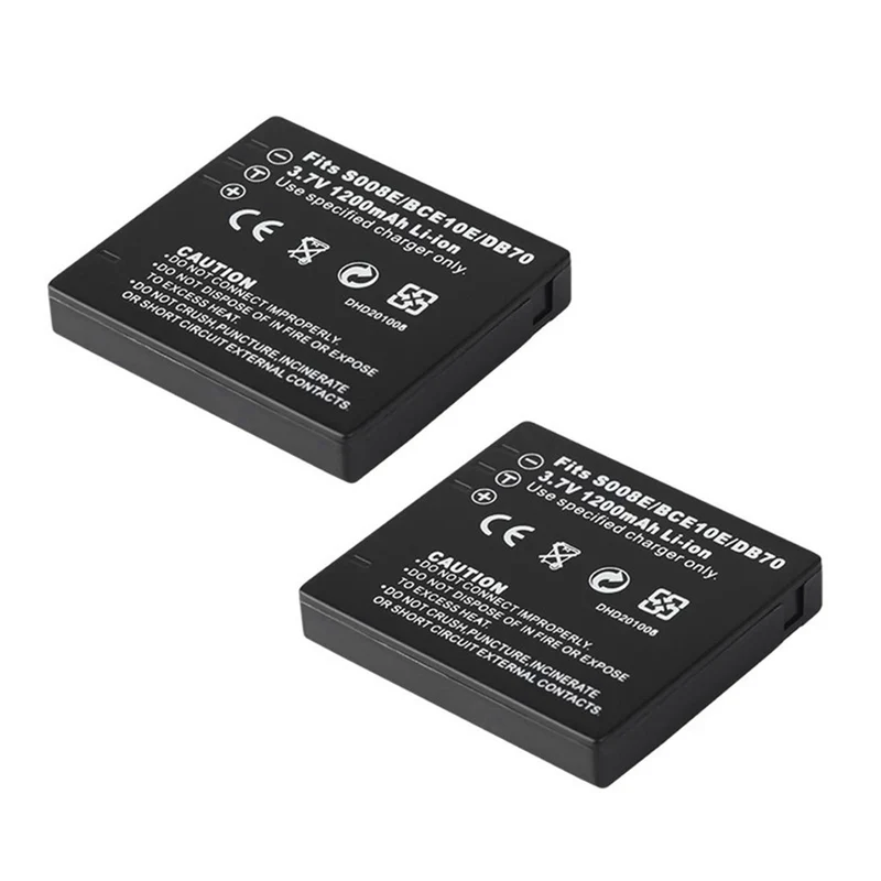 2 pieces 3.7v 1200mah cga s008e dmw bce10 db70 battery for lumix dmc fs3 fs5 fx37 camera