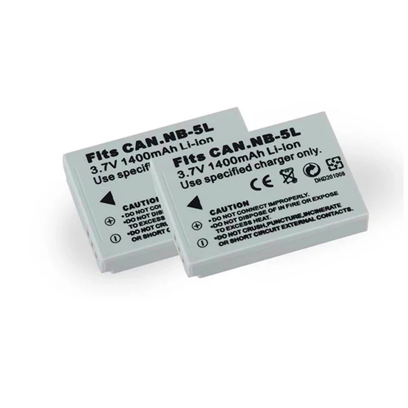 2 pieces 3.7v 1400mah lithium-ion NB-5L battery for Canon ixus 800 sx220