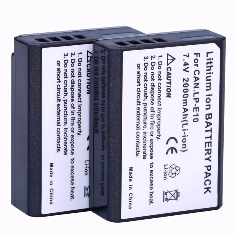 2 pieces 7.4v 2000mah LP-E10 Camera Battery for Canon EOS Rebel T3 T5 T6 Kiss X50 EOS 1300D