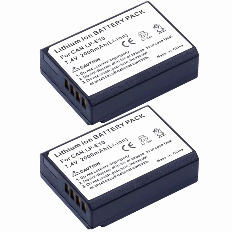 2 pieces 7.4v 2000mah LP-E10 Camera Battery for Canon EOS Rebel T3 T5 T6 Kiss X50 EOS 1300D