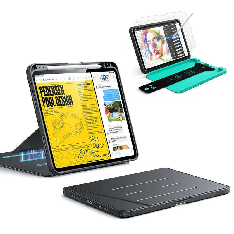 iPad Pro 11" (2025) Bundle Flip Magnetic Case with Pencil Holder & Armorite® Paper-Feel Protection - Black