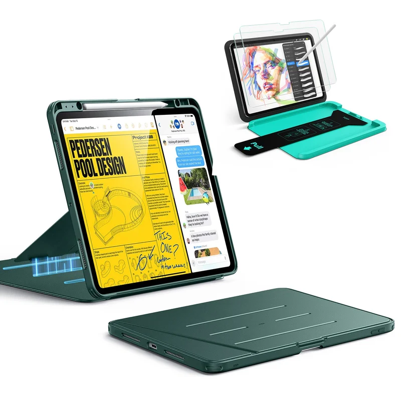 iPad Pro 13" (2025) Bundle Flip Magnetic Case with Pencil Holder & Armorite® Paper-Feel Protection - Green