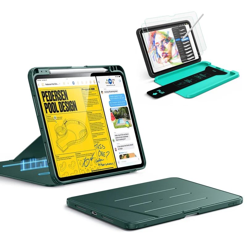 iPad Pro 11" (2025) Bundle Flip Magnetic Case with Pencil Holder & Armorite® Paper-Feel Protection - Green