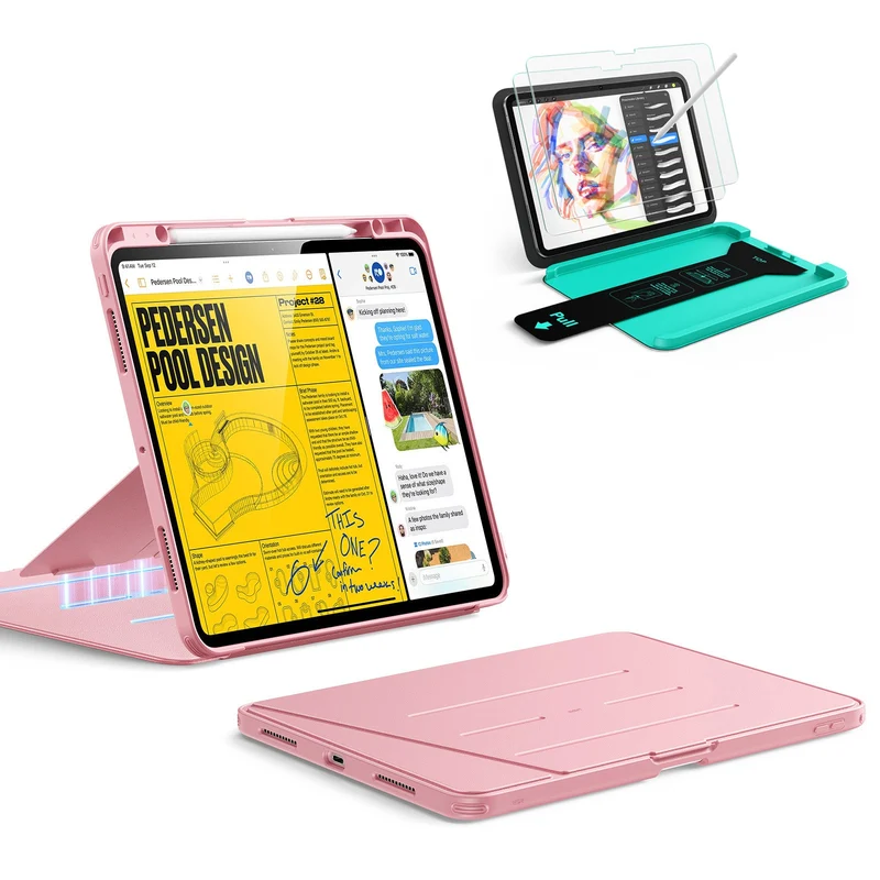 iPad Pro 13" (2025) Bundle Flip Magnetic Case with Pencil Holder & Armorite® Paper-Feel Protection - Pink