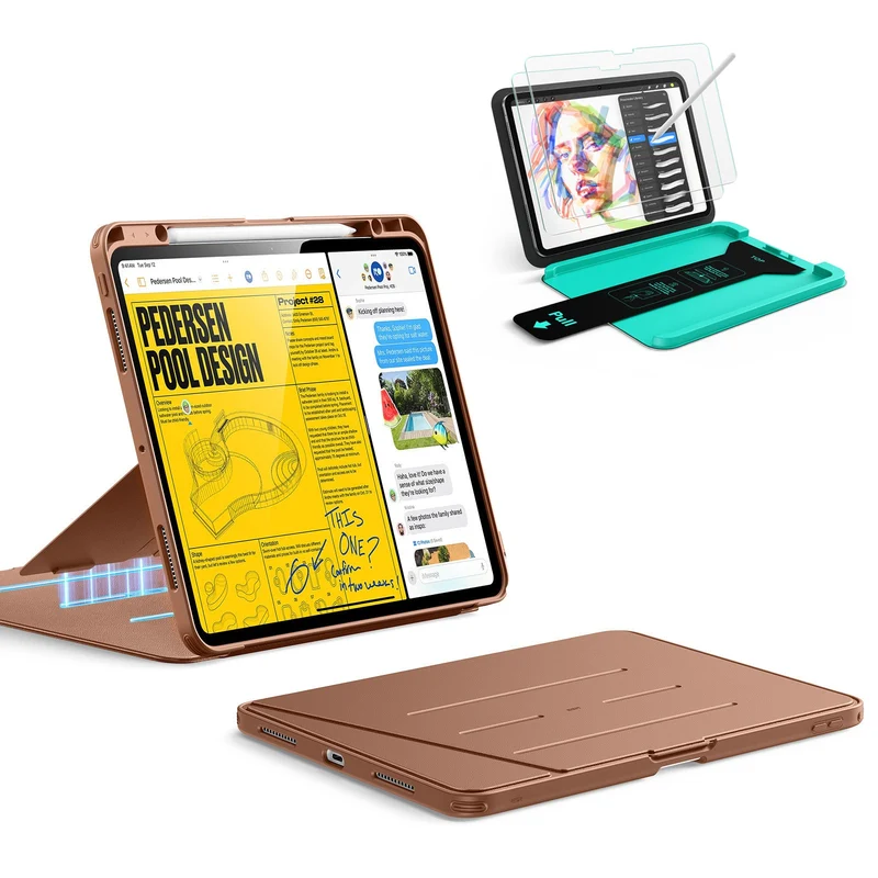 iPad Pro 13" (2025) Bundle Flip Magnetic Case with Pencil Holder & Armorite® Paper-Feel Protection - Brown