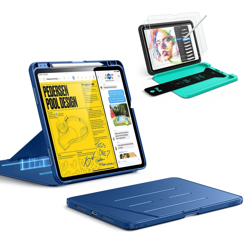 iPad Pro 13" (2025) Bundle Flip Magnetic Case with Pencil Holder & Armorite® Paper-Feel Protection - Navy Blue