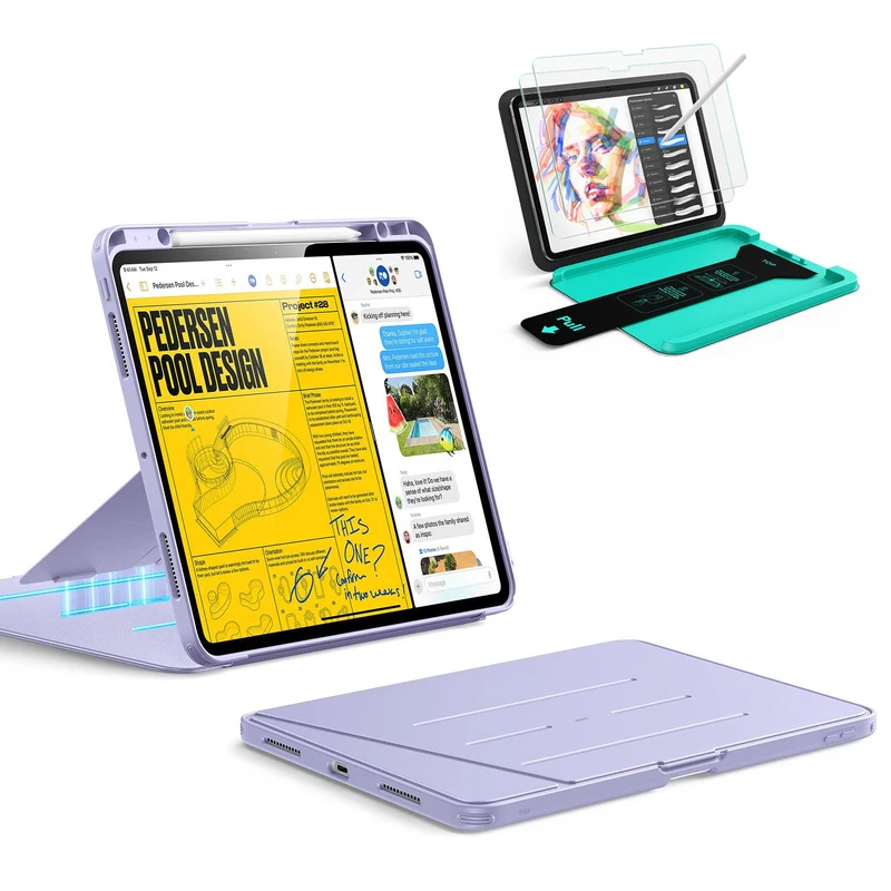 iPad Pro 13" (2025) Bundle Flip Magnetic Case with Pencil Holder & Armorite® Paper-Feel Protection - Light Purple