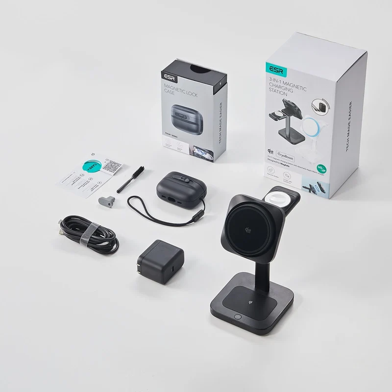 25W CryoBoost 3-in-1 Magnetic Charger (Qi2) and AirPods Pro 3 Pulse FlickLock Case Bundle - US Plug–White