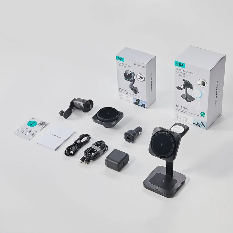 25W CryoBoost 3-in-1 Magnetic Charger (Qi2) and Car Charger (Air Vent) Bundle - US Plug–Black