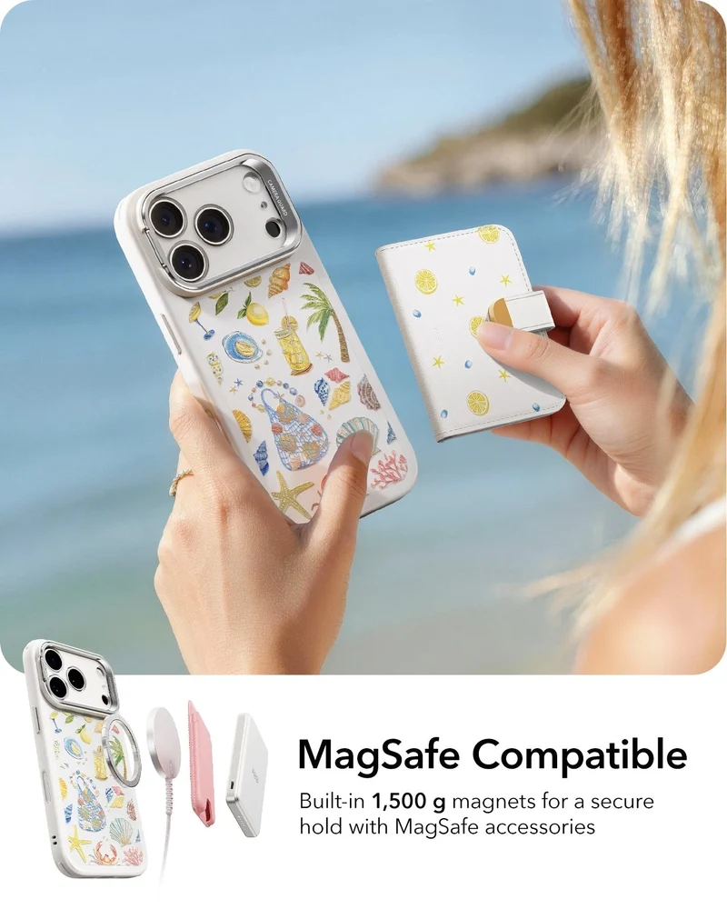 iPhone 17 Pro Max Bundle Classic Hybrid Magnetic Case (Camera Control, Stash Stand) and Armorite Screen Protector - Coastal Summer