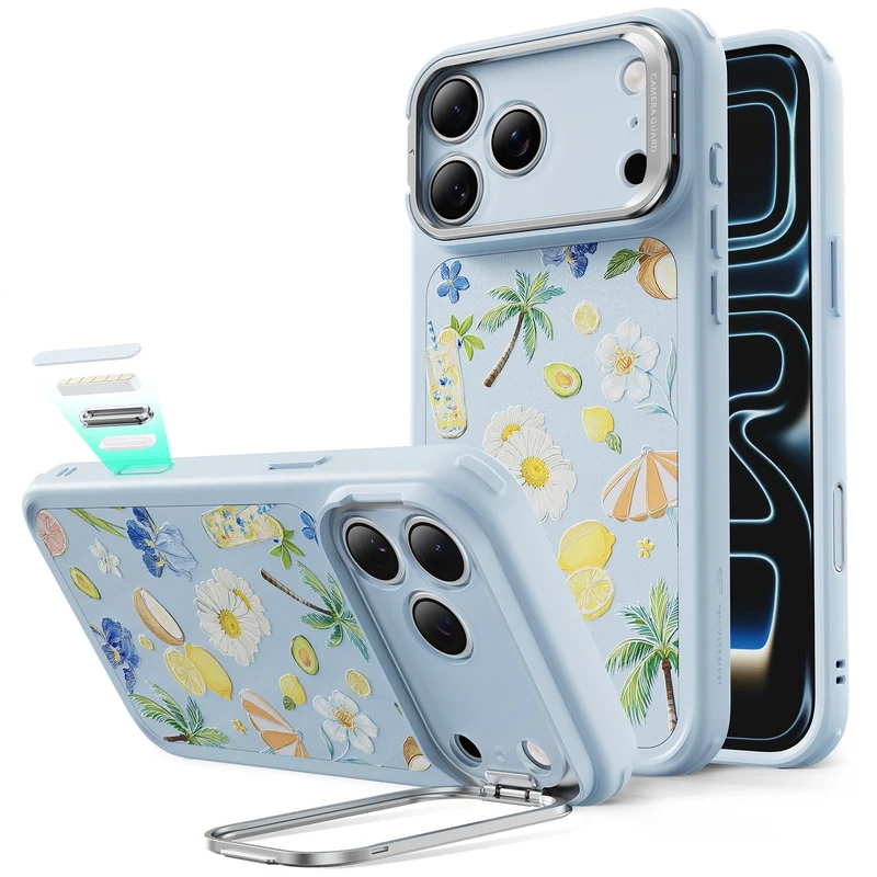 iPhone 17 Pro Max Classic Hybrid Magnetic Case (Camera Control, Stash Stand) - Tropical Paradise