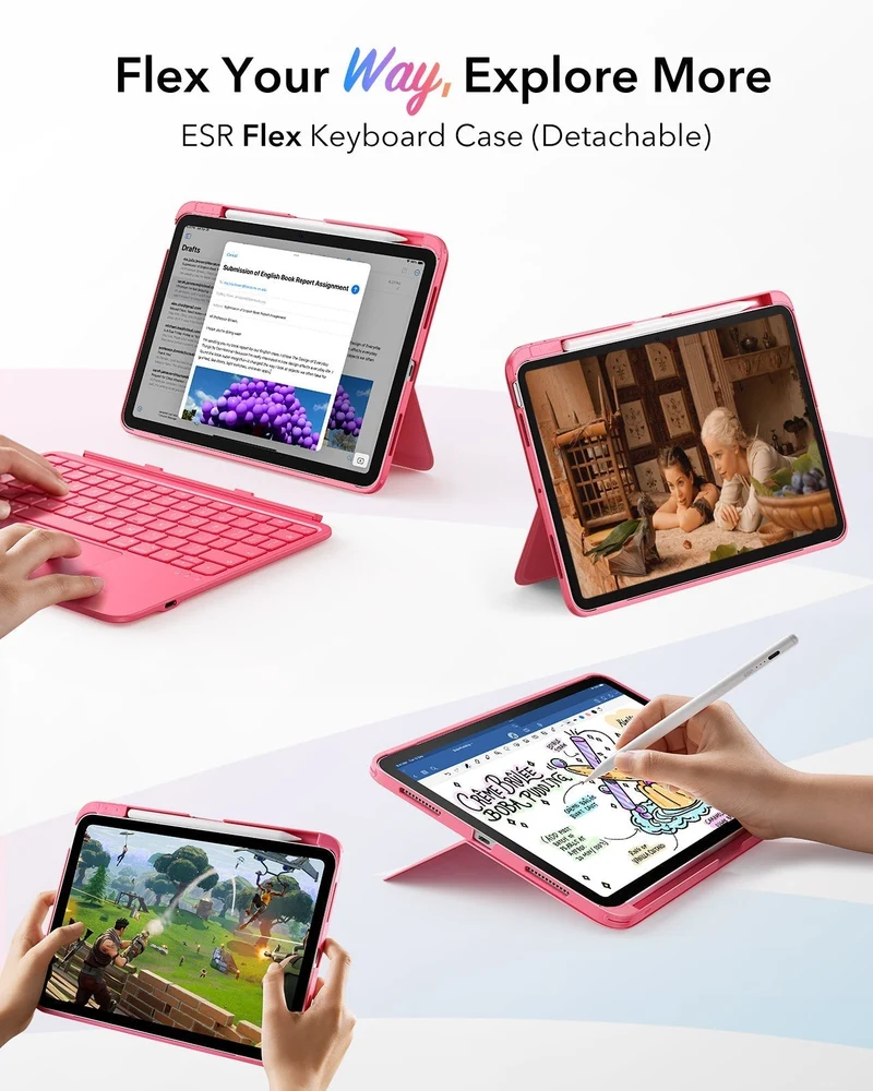 iPad 10th Gen Flex Keyboard Case (Detachable) With Digital Pencil Bundle - US Layout-Pink