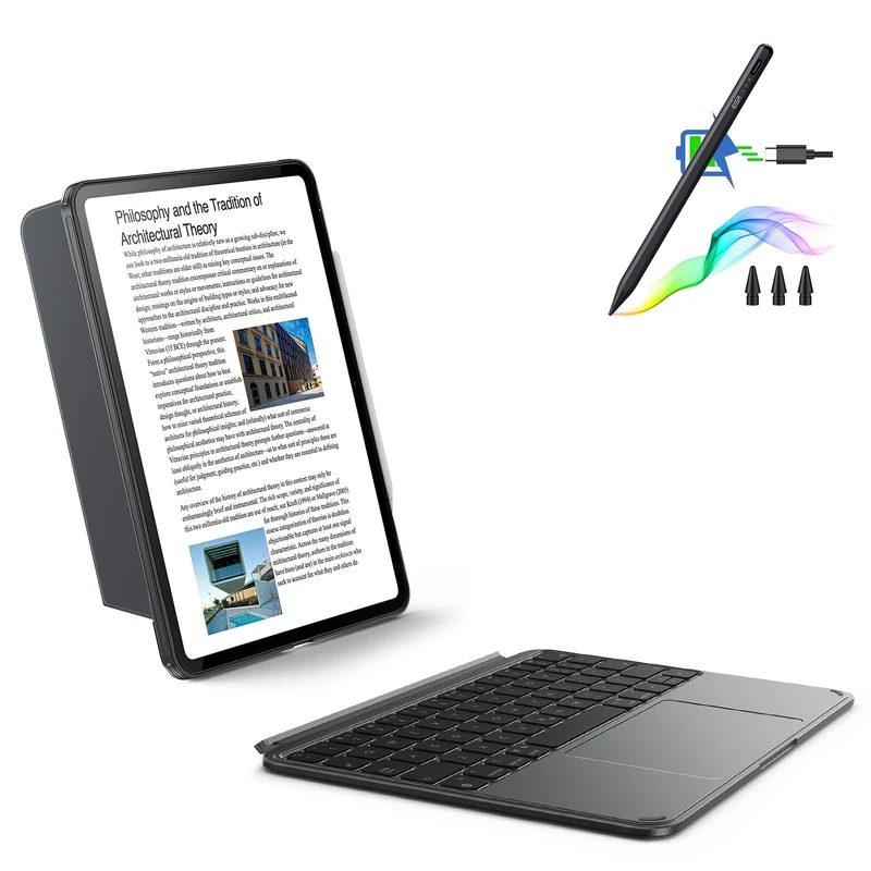 iPad 11" (A16) 2025 Shift Keyboard Case (Detachable) With Digital Pencil Bundle -US Layout Dark Gray With Dark Silver Pencil