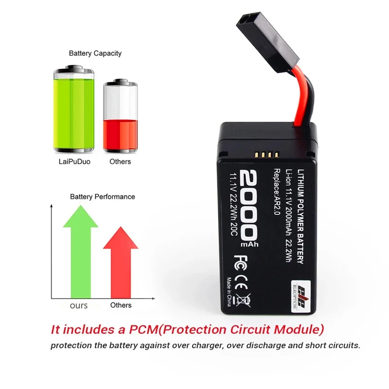 3PCS 11.1V 2000mAh Li-Polymer Battery For Parrot AR.Drone 2.0 Quadcopter