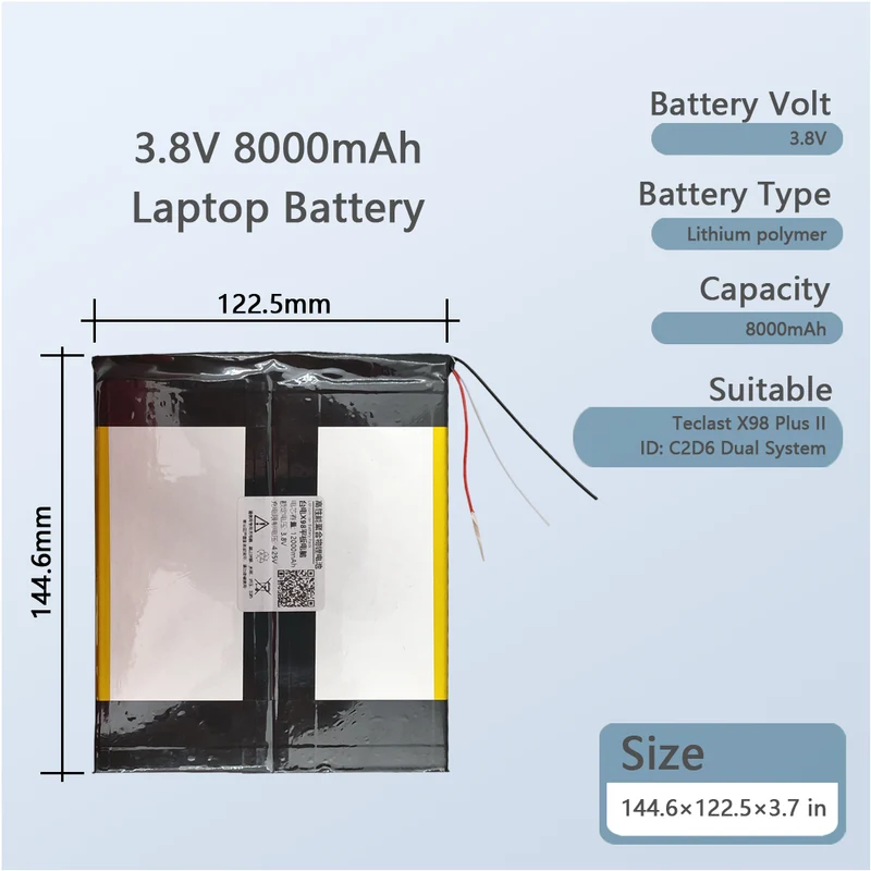 3.8V 8000mAh Laptop Battery For Teclast X98 Plus II ID: C2D6 Dual System Tablet PC Accumulator Li-Polymer 3 Wire