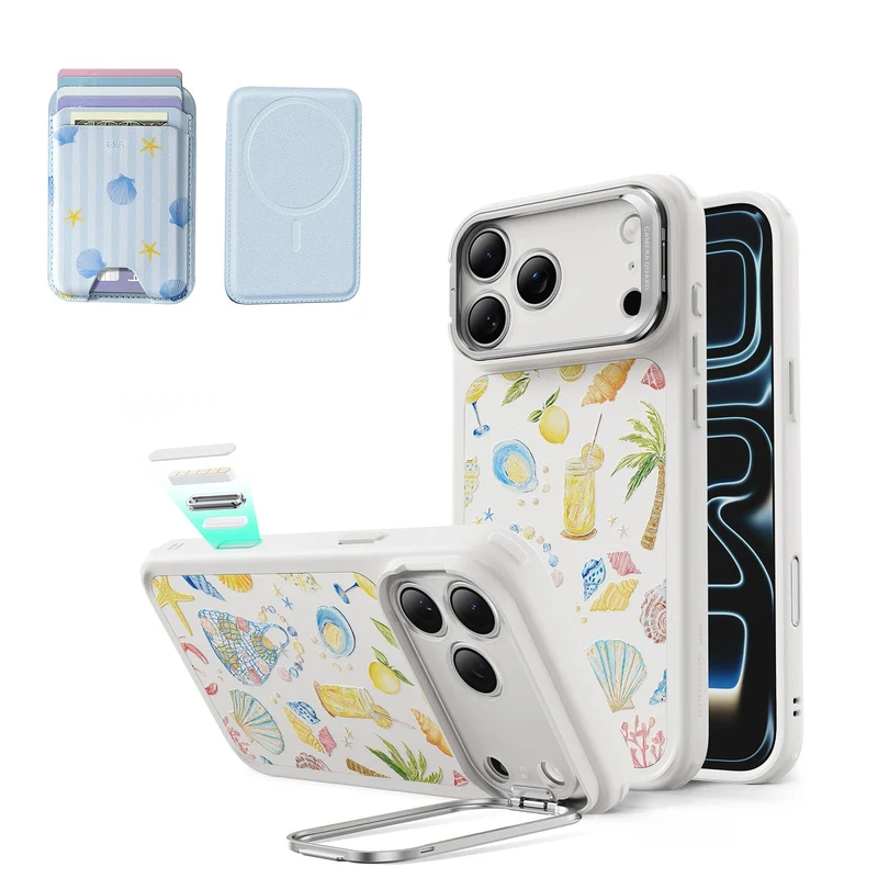 iPhone 17 Pro Max Bundle Classic Hybrid Magnetic Case (Camera Control, Stash Stand) & Classic Magnetic Wallet - Coastal Summer