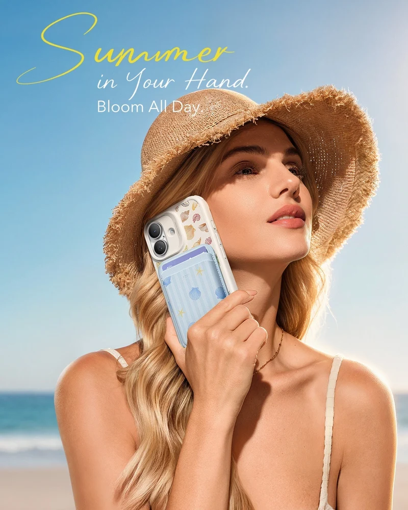 iPhone 17 Bundle Classic Hybrid Magnetic Case (Camera Control, Stash Stand) & Classic Magnetic Wallet - Coastal Summer