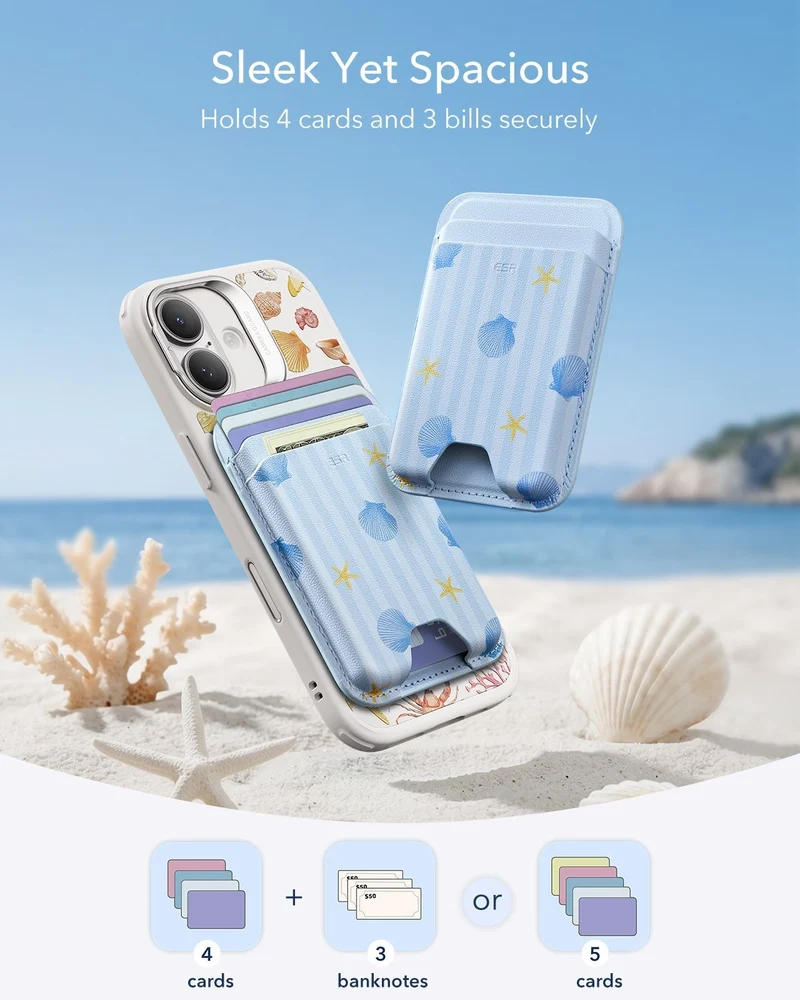 iPhone 17 Bundle Classic Hybrid Magnetic Case (Camera Control, Stash Stand) & Classic Magnetic Wallet - Coastal Summer