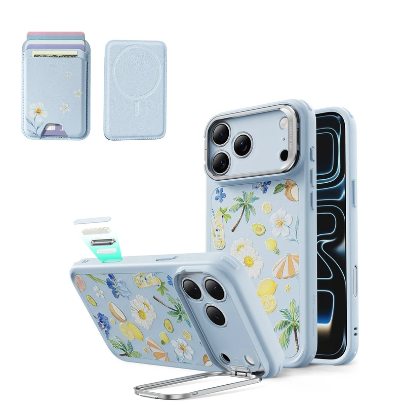 iPhone 17 Pro Max Bundle Classic Hybrid Magnetic Case (Camera Control, Stash Stand) & Classic Magnetic Wallet - Tropical Paradise