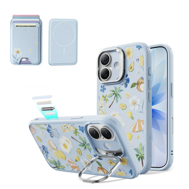 iPhone 17 Bundle Classic Hybrid Magnetic Case (Camera Control, Stash Stand) & Classic Magnetic Wallet - Tropical Paradise