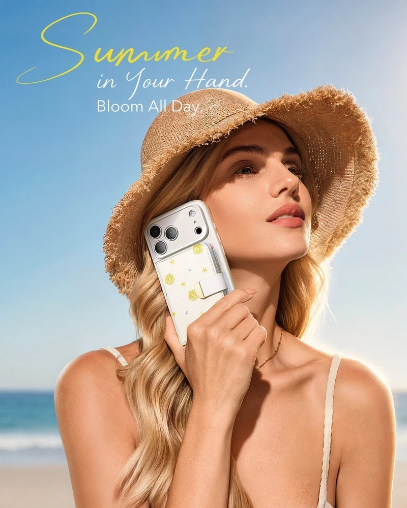 iPhone 17 Pro Max Classic Hybrid Magnetic Case (Camera Control) & Aura Clutch Magnetic Wallet - Coastal Summer