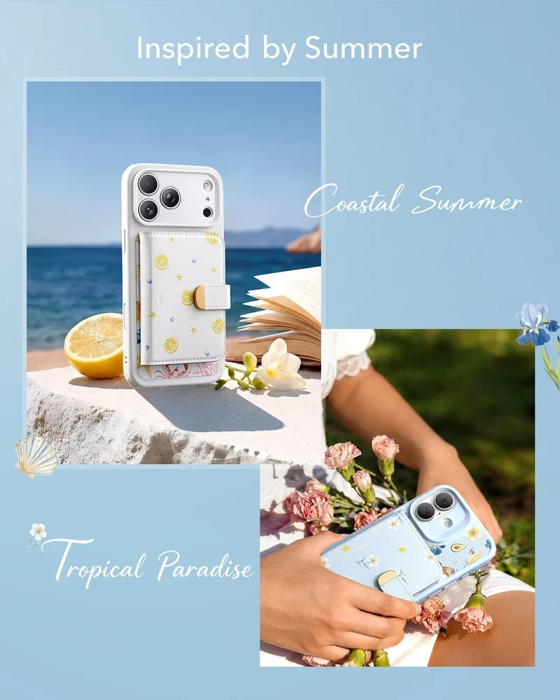 iPhone 17 Pro Max Classic Hybrid Magnetic Case (Camera Control) & Aura Clutch Magnetic Wallet - Coastal Summer