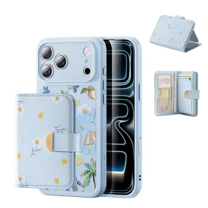 iPhone 17 Pro Max Classic Hybrid Magnetic Case (Camera Control) & Aura Clutch Magnetic Wallet - Tropical Paradise