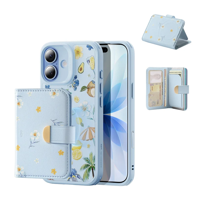 iPhone 17 Classic Hybrid Magnetic Case (Camera Control) & Aura Clutch Magnetic Wallet - Tropical Paradise